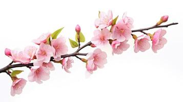 ai generado rosado Cereza florecer en blanco fondo, aislado sakura árbol rama foto