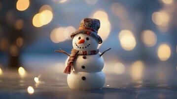 AI generated Snowman and Bokeh Lights - Generative AI Pro Photo