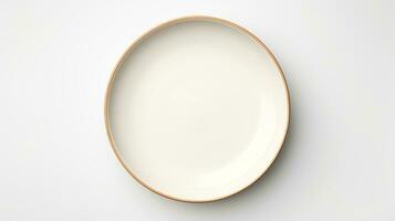 AI generated Empty Ceramic Round Plate on White Background. Dish, Tableware, Serving, Decoration photo