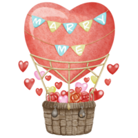 a heart shaped balloon with hearts and bunting and a basket with hearts png