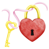 heart lock and key with pink ribbon png