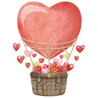 Heart shape balloon with hearts and roses in basket png