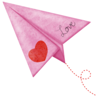 a pink paper airplane with a heart and the word love png