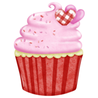 valentine cupcake with pink icing and hearts png