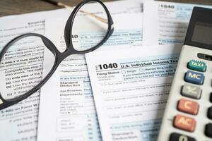 Form 1040, U.S. Individual Income Tax Return, tax forms in the U.S. tax system. photo