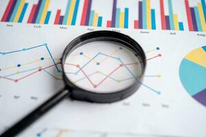 Magnifying glass on charts graphs paper. Financial development, Banking Account, Statistics, Investment Analytic research data economy. photo