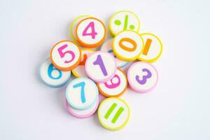 Math number colorful on white background, education study mathematics learning teach concept. photo