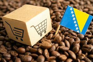 Bosnia and Herzegovina flag on coffee bean, import export trade online commerce concept. photo