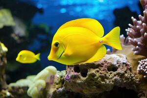 AI generated Yellow tang fish on coral reef photo