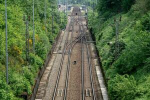 ver en dos ferrocarril pista líneas foto