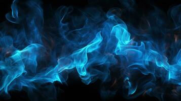 AI generated Blue Flames on Black Background. Fire, Hot, Burn photo