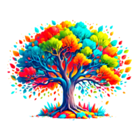 AI generated colorful trees for printed t-shirts, with bright colors png