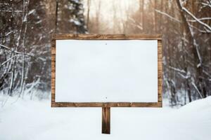 AI generated Wooden sign in the snow photo