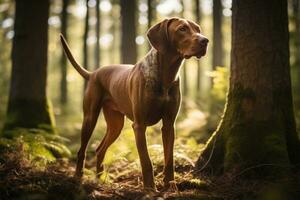 ai generado caza sabueso en el bosque foto