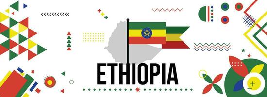 Ethiopia national or independence day banner for country celebration Flag and map of Ethiopia vector