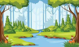 Nature forest landscape at daytime scene with long river vector