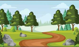 Nature scene with hiking track and trees vector