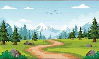 Nature scene with hiking track and trees vector