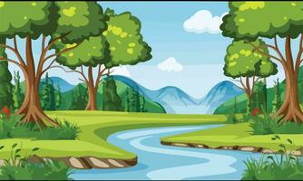 paisaje de bosque natural en escena diurna con río largo vector