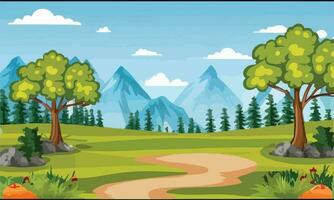 Nature scene with hiking track and trees vector