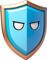 AI generated a blue shield with an angry face png