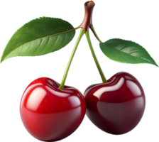 AI generated red cherry with leaf on transparent background png