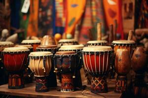 AI generated Colorful bongo drums on a table photo