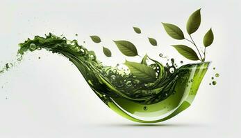 AI generated Green herbal tea wave splash with leaves flow. AI Generated photo