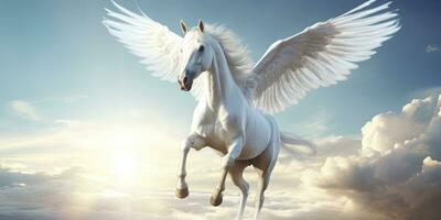 AI generated A white horse with wings. AI Generated photo