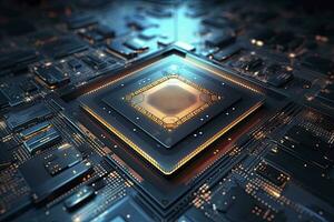 AI generated Futuristic central processor unit. Powerful Quantum CPU motherboard. AI Generated photo