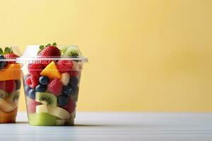 AI generated Fresh fruit salad to go with copy space. AI Generated photo