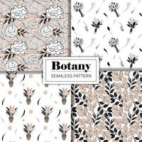 Set of monochrome botanical pattern. Seamless background with roses. Hand drawn outline floral wallpaper vector