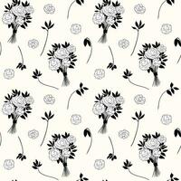 Monochrome floral pattern. Seamless background with roses and branches. Hand drawn botanical wallpaper vector