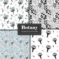 Set of monochrome botanical patterns. Seamless floral background with roses. Hand drawn outline wallpaper vector