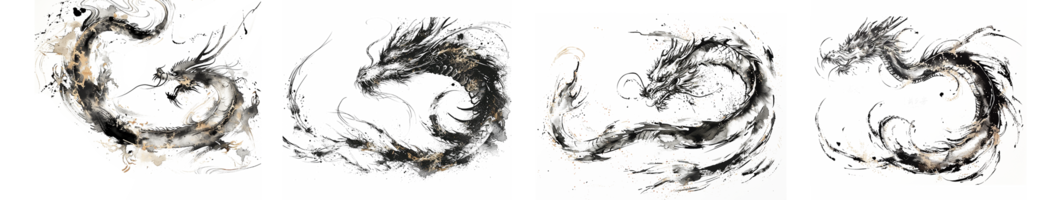 AI generated Year of the Dragon 2024 Elegant New Year's Set with Gold Accents Dragon, Ink Brush Writing, and Intricate Dragon Illustrations. png