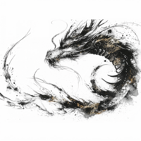 ai gegenereerd jaar van de draak 2024 elegant nieuw jaar reeks met goud accenten draak, inkt borstel schrijven, en ingewikkeld draak illustraties. png