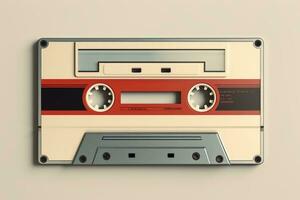 AI generated Cassette tape audio on a beige background. Vintage music and sound. Retro cassette photo