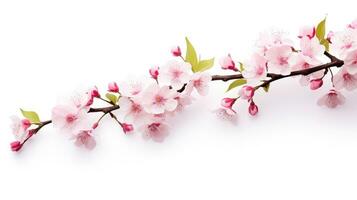 AI generated Pink cherry blossom on white background, isolated Sakura tree branch photo