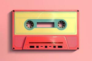 AI generated Cassette tape audio on a pink background. Vintage music and sound. Retro cassette photo