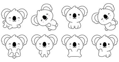 Kawaii koala set coloring animals collection vector