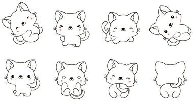 Kawaii cat set coloring animals collection vector