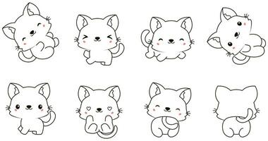 Kawaii cat set coloring animals collection vector