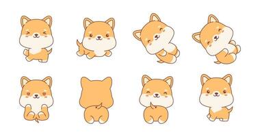 Set of kawaii dog illustration collection vector