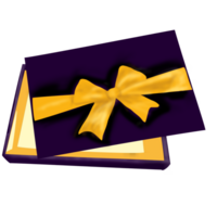 lila Geschenk Box mit Gelb Band auf pmg transparent Hintergrund png