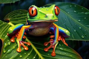 AI generated Tropical green frog in the rainforest photo