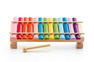 AI generated Colorful wooden xylophone on white background photo