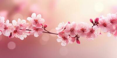 AI generated Beautiful nature spring background with a branch of blooming sakura. Copy space for text photo