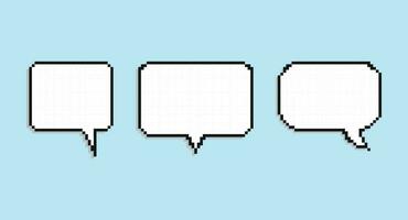 Pixel empty speech bubble. Chat speech. Communication box. Dialog cloud. 8-bit. Game development. Vector illustration on a blue background