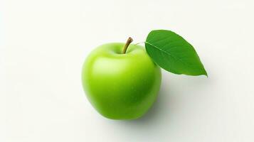 AI generated Ripe Green Apple with Leaf on White Background. Fresh, Healthy, Healthy Life, Fruit photo