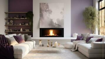 AI generated Gas fireplace in a modern cozy living room photo